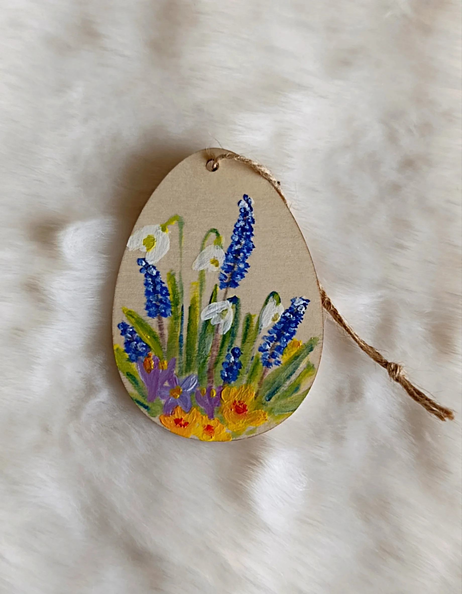 Dřevěné dekorační vajíčko s jarními květy - 7